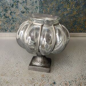 Glass Bowl on Metal Pedestal Blown glass Chalice Candy Bowl Tealite